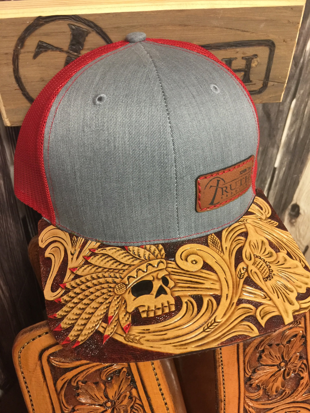 HAND TOOLED Leather Cap BRIM TRUTH SADDLERY PATCH CAPS Snap back O Truth Brands