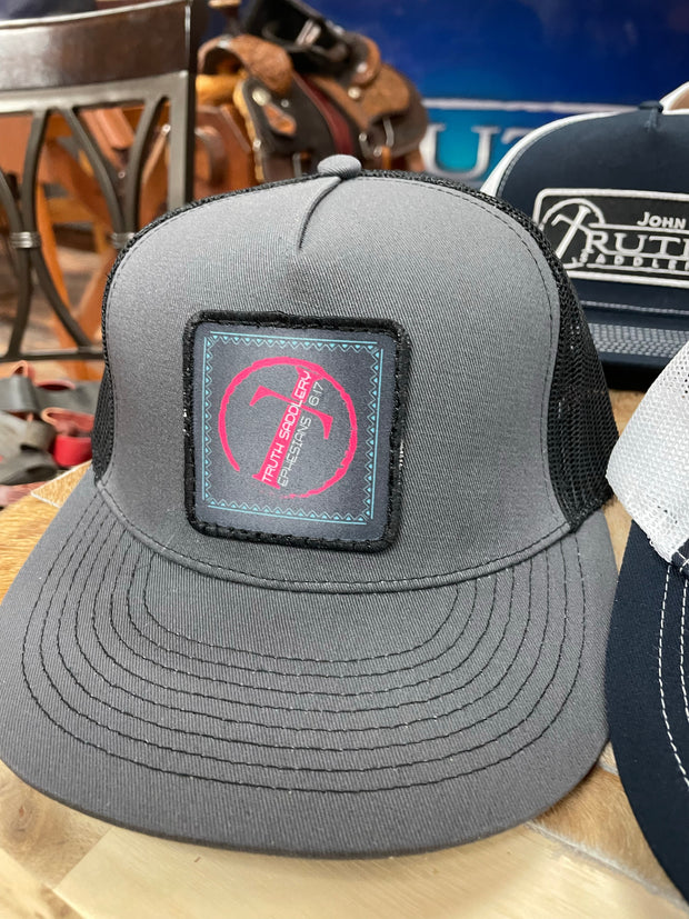 Charcoal Grey/Black Cap with Pink Circle Cross Patch