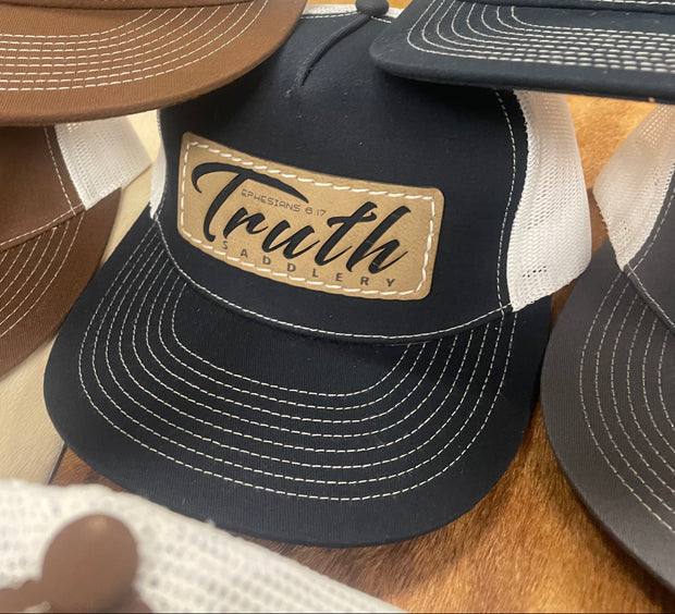 Navy Blue/White Cap with Leather Filigree Truth Patch