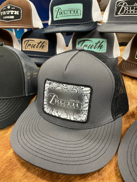 Charcoal Grey/Black Cap with Black/WhiteTooled Designer Truth Patch ...