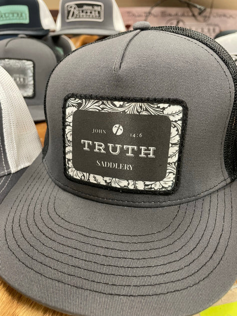 Charcoal Grey/Black Cap with Black/WhiteTooled Designer Truth Patch ...