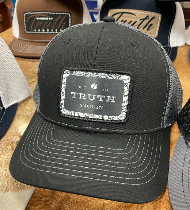 Black/Charcoal Grey Cap with Black/WhiteTooled Designer Truth Patch